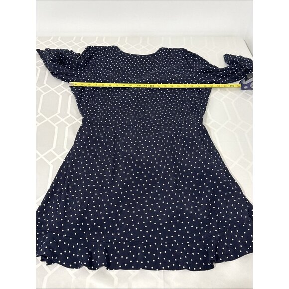 LOFT Woman's Short Sleeve Blue White Polka Dots Ruffle sleeves Dress Size 14 - Picture 7 of 13